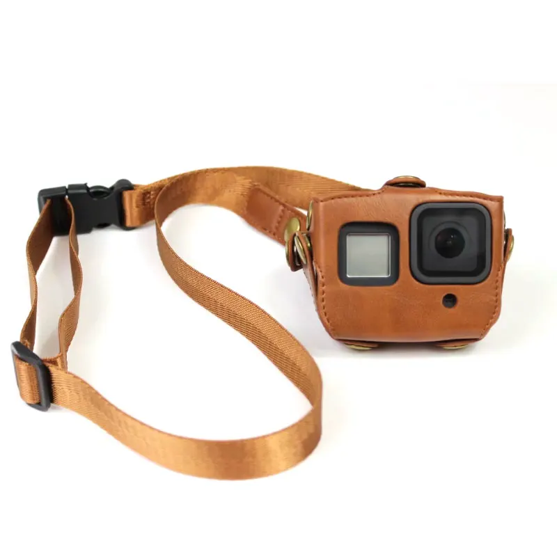 Brown Высококачественный защитный кожаный чехол-сумка для камеры Gorpo hero 8 с ремешком на шею/нагрудный ремень/плечевой ремень аксессуары - Цвет: Brown