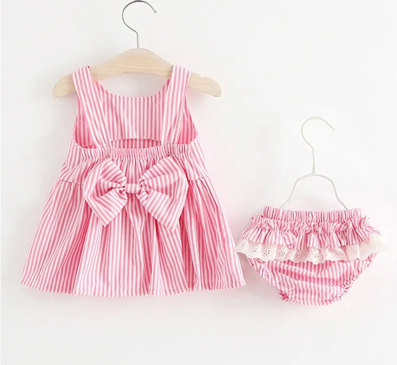 Newborn Baby Girls Clothes Sleeveless Dress+Briefs 2PCS Outfits Set Striped Printed Cute Clothing Sets Summer Baby Sunsuit 0-24M baby girl cotton clothing set