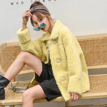 

2020 New Real Fur Coat Women Autumn Winter Korean Jacket Sheep Shearing 100% Wool Coat Loose Manteau Femme Hiver KJ3522