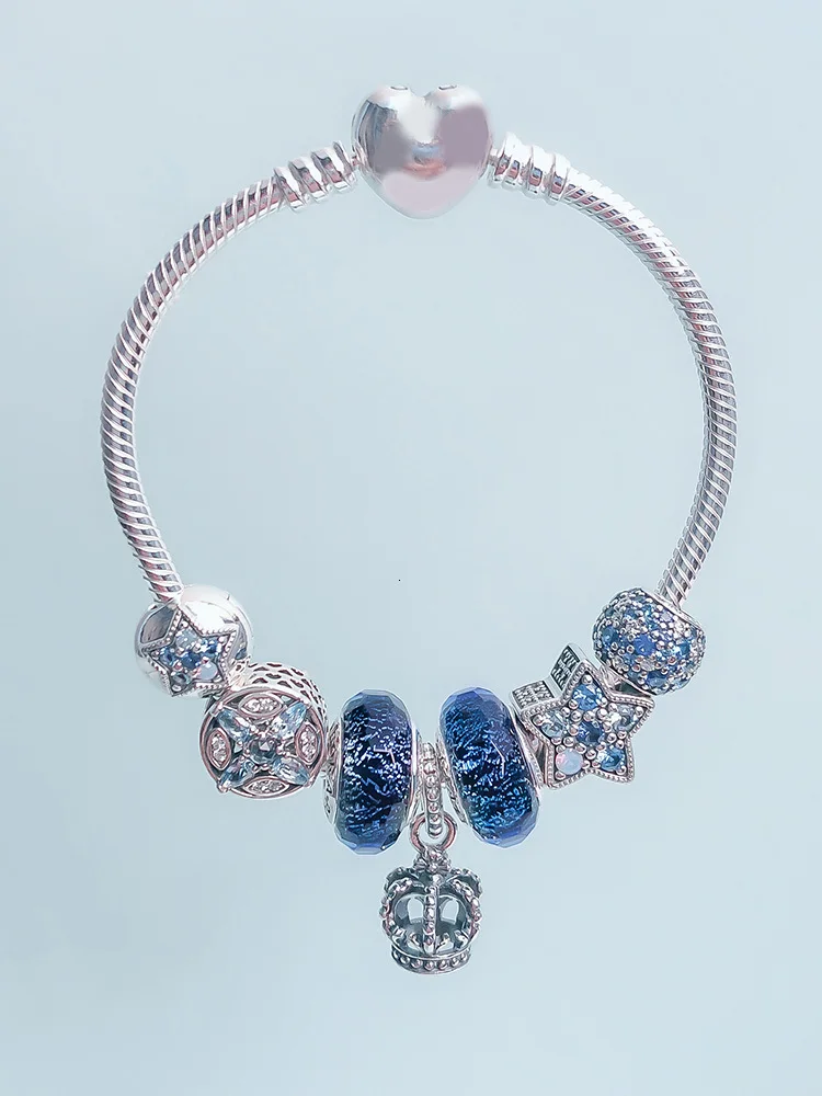 

High Quality 1:1 100% 925 Silver sterling enamel Crown Accounts Star design pendant free charter bracelet