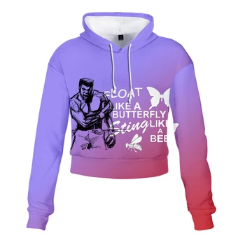 

Muhammad Ali Women Sweatshirt 2019 Hoodies 3D Print Float Like A Butterfly Sting Like A Bee 1942-2016 Crop Hoodie Pullover Coat