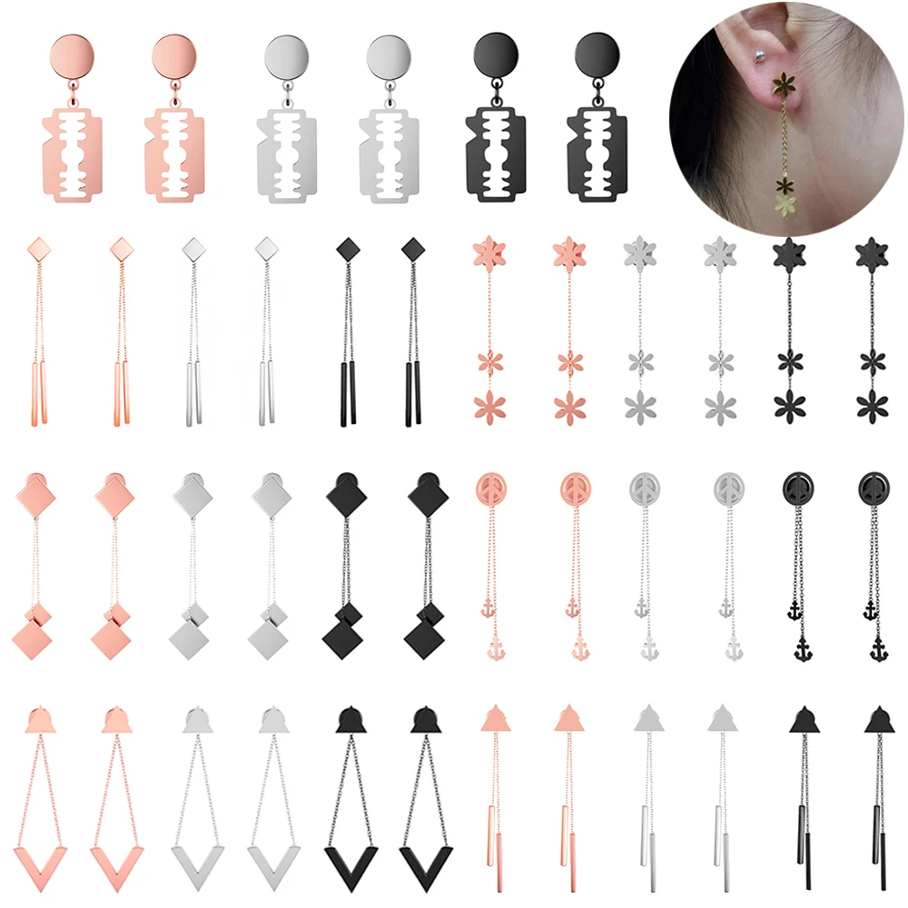 

1pair 16G Pendant Earring Silver Long Geometric earrings Oreja Section Tassel Dangle Hanging Earrings modern For Women Jewelry