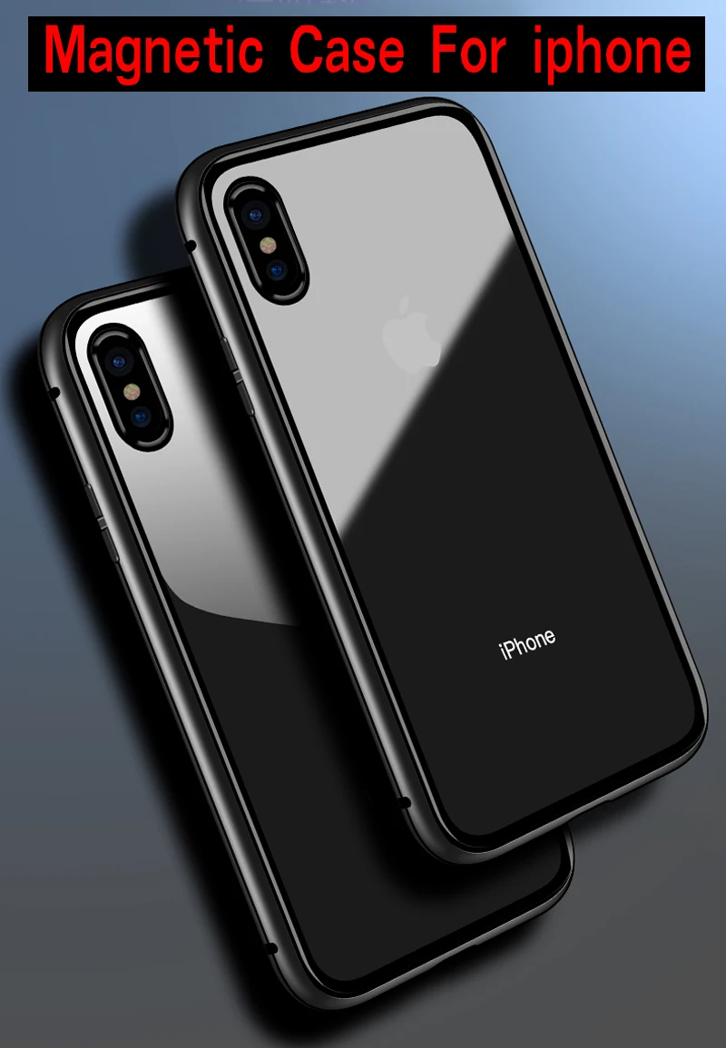 Металлический магнитный адсорбционный чехол для iPhone 7 8 Plus, чехол для iPhone X XR XS Max 6 6 S, закаленный стеклянный магнит, защитный чехол
