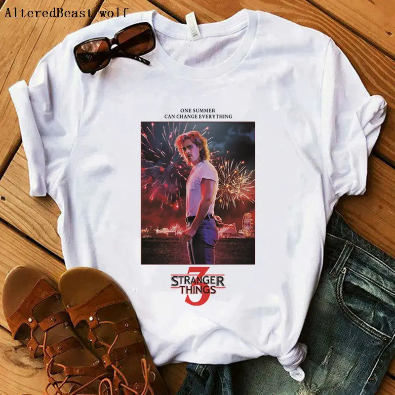 Модная футболка с принтом «странные вещи 3» eleven, женская модная футболка с коротким рукавом в стиле Харадзюку, белая модная футболка, женские топы, одежда