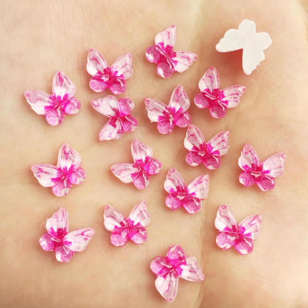 40pcs Bling Resin 10mm Colorful Butterflies Flatback Rhinestone Ornaments DIY Wedding Greeting Card Buttons W733