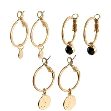 Трендовые серьги, набор женских сережек, прекрасный золотой цвет, круглый диск, обруч с камнем, серьги