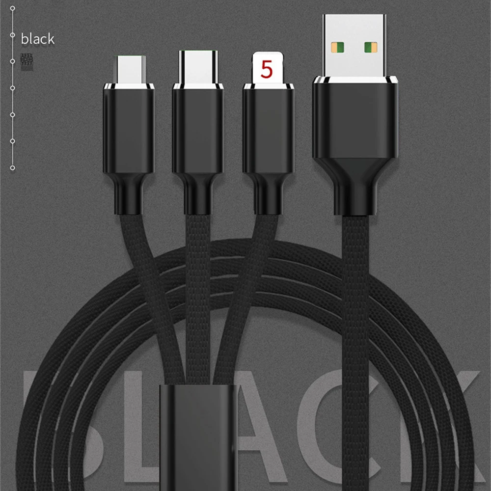 3 в 1 мульти зарядный кабель освещения Тип C Micro USB синхронизация данных Зарядка - Цвет: Черный
