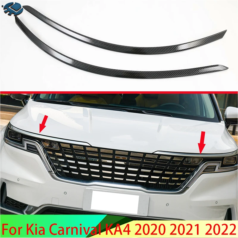 

Для Kia Carnival KA4 2020 2021 2022, стильный передний капот из углеродного волокна, решетка для гриля, бампер для губ, сетчатая отделка крышки, Молдинг