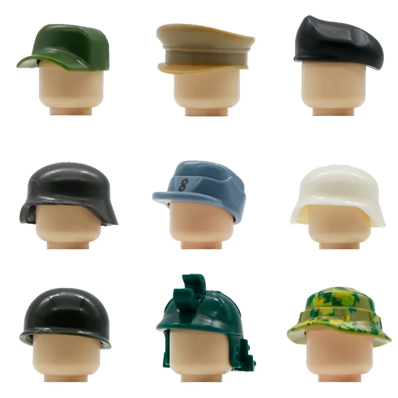 

Military Building Blocks German WW2 SWAT UK Soldiers Figure Accessory Army Beret MOC Knight Helmet Cap Hat Legoed Military Toys