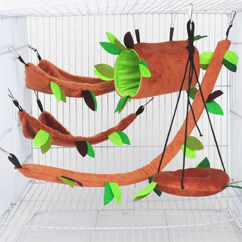 Hamster Hammock Toys Cage House Leaf-Tunnel Small Nest Warm Soft Pet-Toy Forest Ropeway