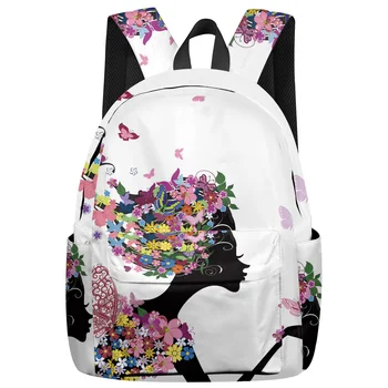 

Butterfly Woman Fantasy Flower Petals Backpack For Teenage Travel Bags School Bags Backpack Interior Key Chain Holder