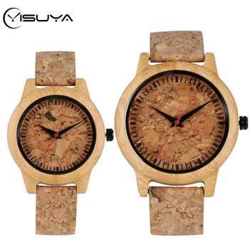 

YISUYA New Fashion Cork Slag Dial Wood Watches Quartz Watch Ladies Dress Original Bamboo Wooden Male Clock Gifts for Men Women
