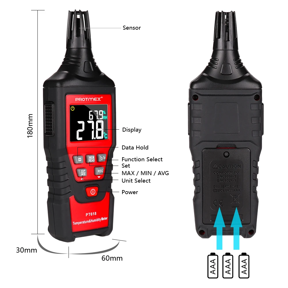 Protmex PT618 цифровой измеритель температуры и влажности Цифровой психрометр термометр гигрометр монитор влажности