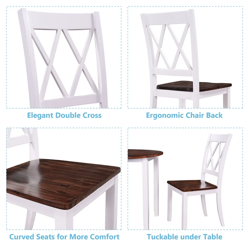 Dining Table Set Round Wood Drop Leaf 5 Piece Dining Set with 4 Cross Back Chairs for Small Place