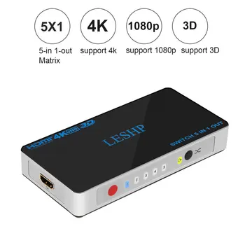 

LESHP Switch 5 In 1 Out 5 Port HDMI Switcher Ultra HD 4Kx2K Support 3D for Playing Games Watching Movies Low Power Consumption