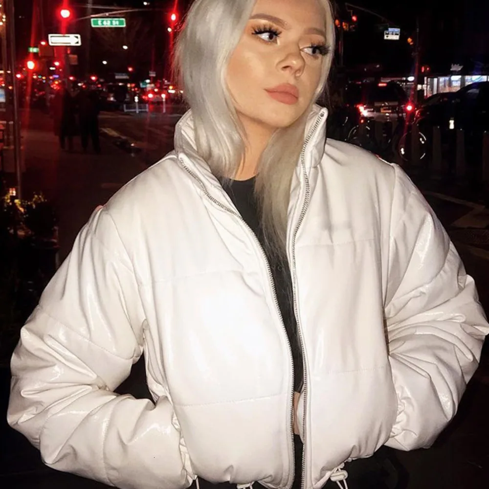 wonderful  Women Oversized Cotton Cropped Jacket Fashion Winter White Pullover Coat Female Casual Black Warm L