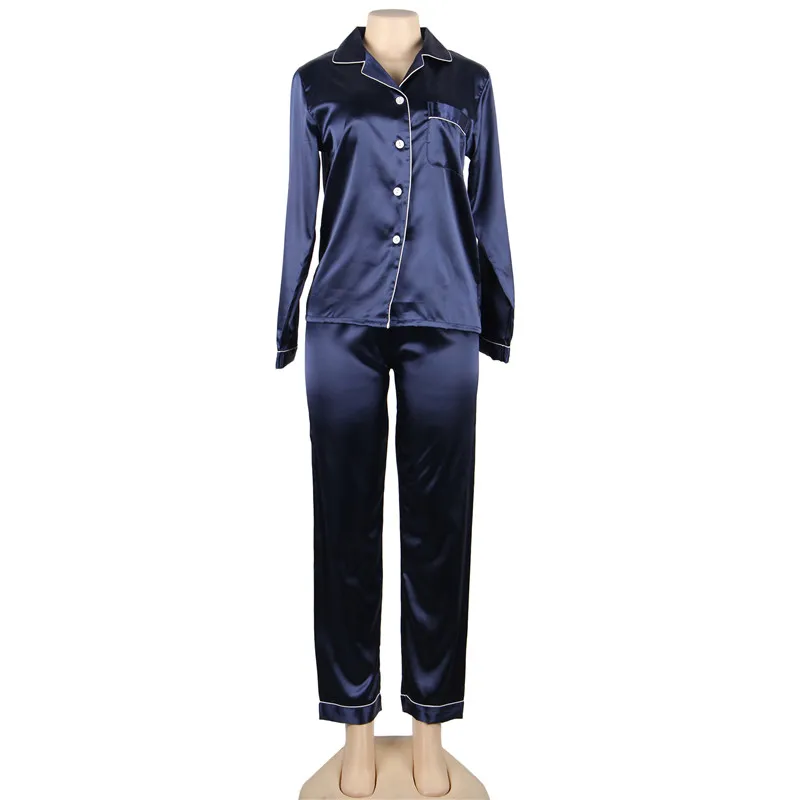 Ohyeahlover Autumn Female Pajama Sets Faux Satin Silk Cozy Sleepwear Home Suit Long Sleeve Plus Size Elegant Two Piece RL80895