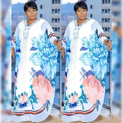 African Print Party Dresses For Women Plus Size Boubou Robe Africa Clothing 2022 Abayas Muslim Fashion Kaftan Chiffon Maxi Dress
