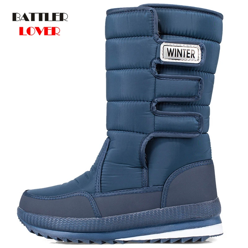 -45 Degree Platform Men Snow Boots Waterproof Size 39-46 Mens Mid calf Boots Homme Platform Thick Wool Warm Shoes Winter Black