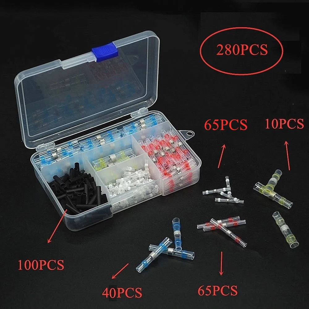 

280PCS Connector Terminal Kit Solder Seal Heat Shrink Butt Wire Connector Waterproof Butt Insulated Terminals Wire Joint