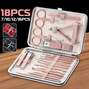 

7/10/12/16/18Pcs Manicure Nail Clipper Set Household Professional Stainless Steel Ear Pick Nail Tweezer Pedicure Manicure Tool