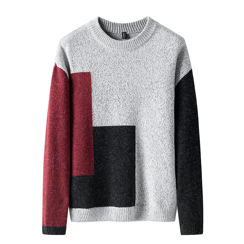 2019 Autumn New Round Neck Men's Sweater Stitching Hit Color Men's Korean Version of The Sweater Fashion Casual Sweater Sweater 2019 Autumn New Round Neck Men's Sweater Stitching Hit Color Men's Korean Version of The Sweater Fashion Casual Sweater Sweater