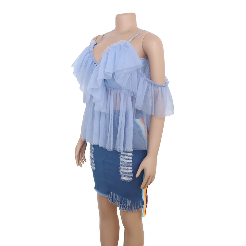 Новые модные топы с v-образным вырезом Женская блузка с оборками летняя футболка