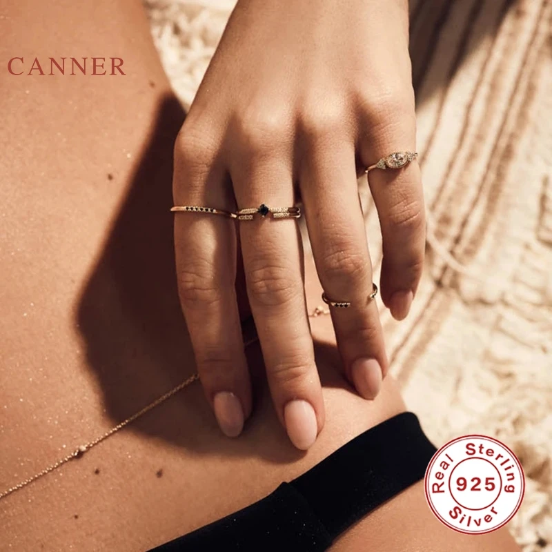 CANNER Mini Row Of Black Diamonds Ring 100% 925 Sterling Silver Anillos Gold Rings For Women Luxury Fine Jewelry Rings Bijoux - Image 4