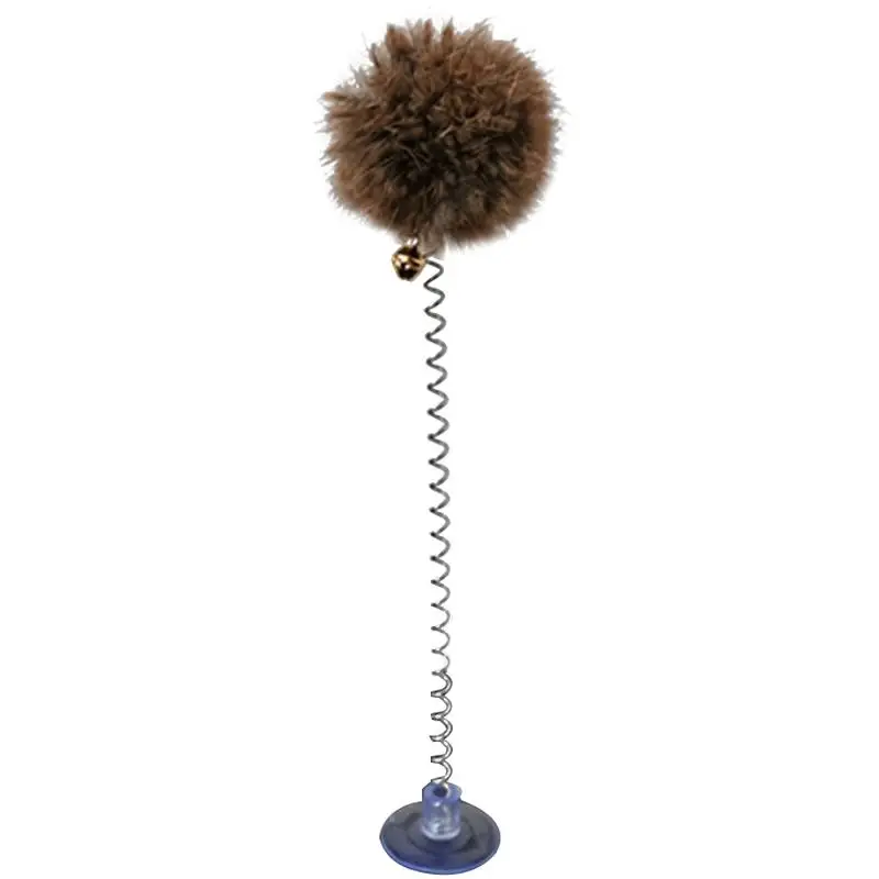 1pc Cat Teaser Toy Interactive Plush Cat Spring Wand Kitten Toy Ball With Sucker Bell Pet Supplies Pet Accessories For Cat 