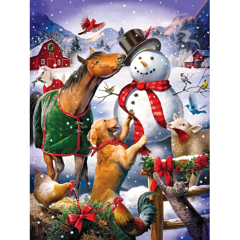 5D DIY Diamond Painting by Number Full Square Drill &quotAnimals and snowman&quot Embroidery Cross Stitch Mosaic Home Decor Gift | Дом и сад