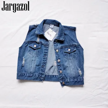 

Jargazol Baby Girl Winter Clothes 1-6 Years Little Kids Tops Broken Hole Denim Vest Coat Fall Fashion Korean Children Vests