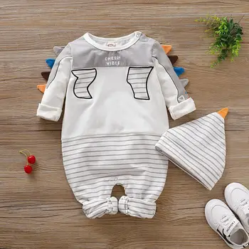 

2020 New Baby Boy Spring Polar Bear Striped Jumpsuit+Hat Two Piece Set Newborn Baby Clothes Romper Long Sleeve Overalls neonato