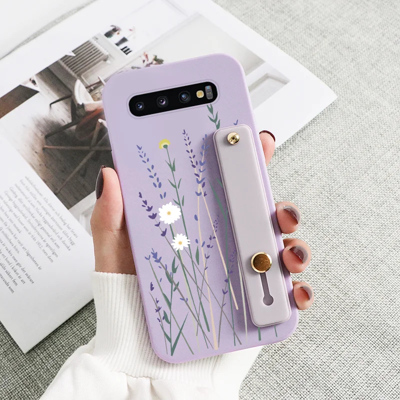 cute samsung cases For Samsung Galaxy S10 Plus Case Flowers Cover For Samsung Galaxy S10Plus GalaxyS10 GalaxyS10Plus Wrist Strap Holder Fundas Etui silicone case samsung