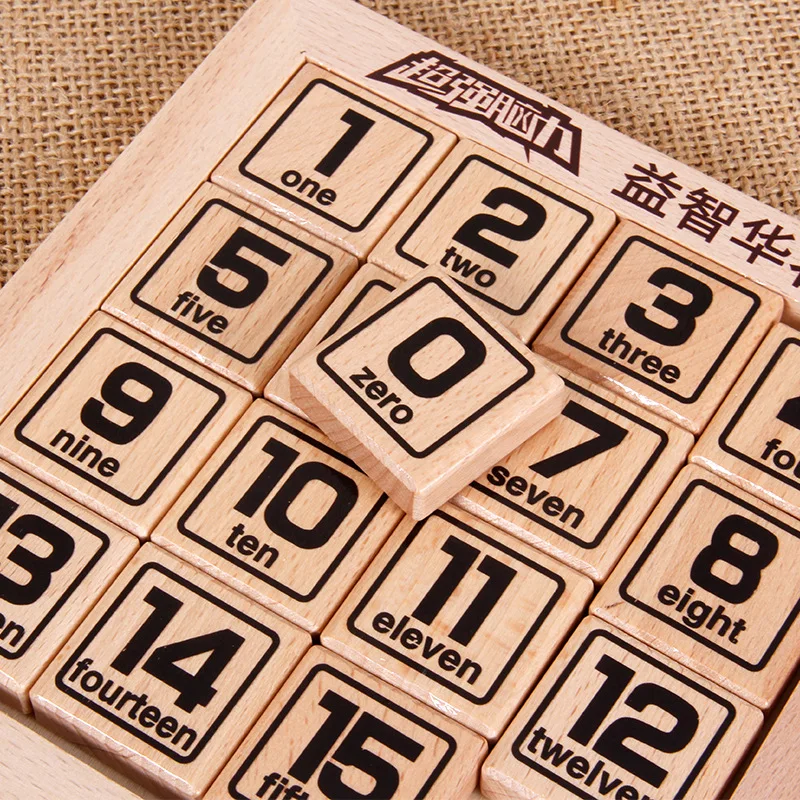 Wholesale Super mental puzzle Huarong Road English digital intelligence development adult children's wooden jigsaw puzzle