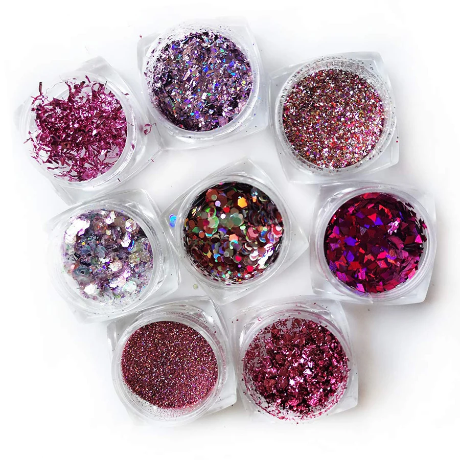 8 Jar Foil Nail Glitter Sequins Holographic Nail Art Glitter Flakes Sparkly Decorations for Acrylic Nail Design, DIY, Craft