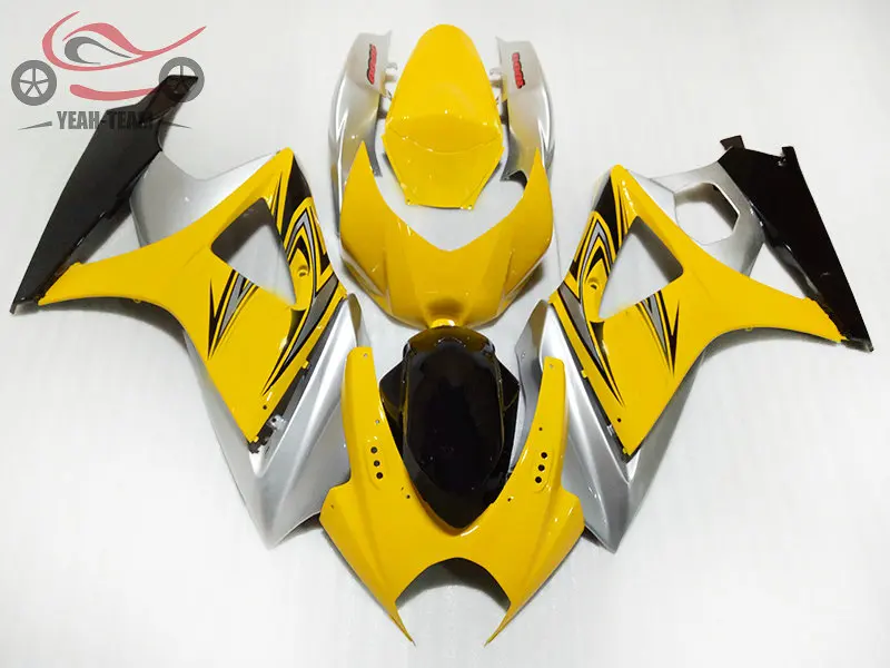 Aftermarket китайские Обтекатели набор для Suzuki K7 GSXR1000 2007 2008 желтый серебряный дорожный гоночный мотоцикл