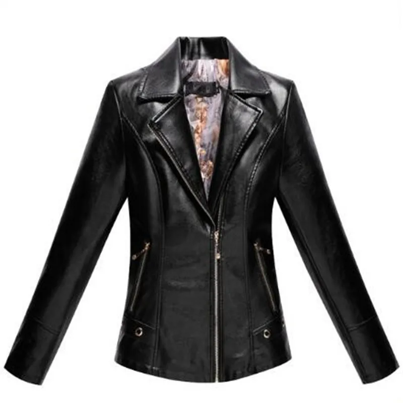 

2022 New Fashion Spring Autumn High Quality PU Leather Jacket Lapel Short Temperament Women Leather Coat Jacket Women Clothing