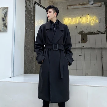 

Korean version tide men's casual long section of the bandwidth loose over the knee trench jacket men casual trench coat