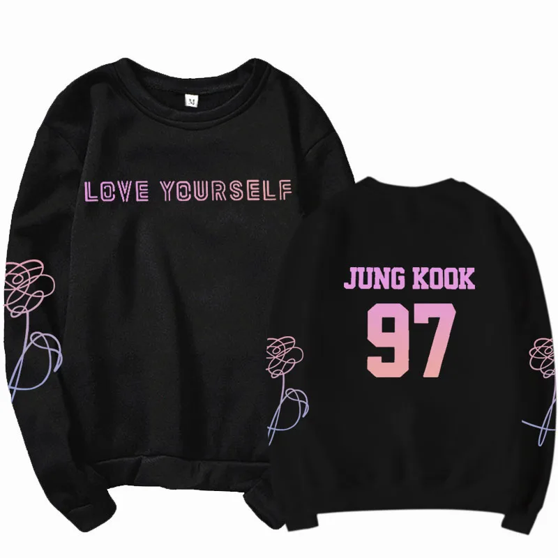 Унисекс Корейская черно-белая уличная одежда suga v Jungkook J-Hope Jimin Love yourself, толстовка с капюшоном Bangtan kpop - Цвет: Sweatshirt black 97