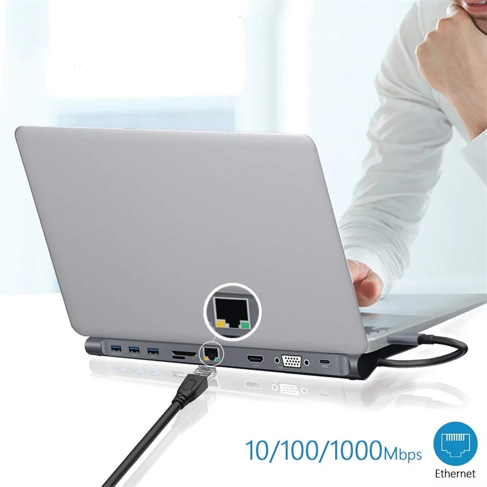 10 в 1 концентратор USB 3 C 4K док станция type HDMI RJ45 Gigabit Lan PD источник питания thunderbolt Для