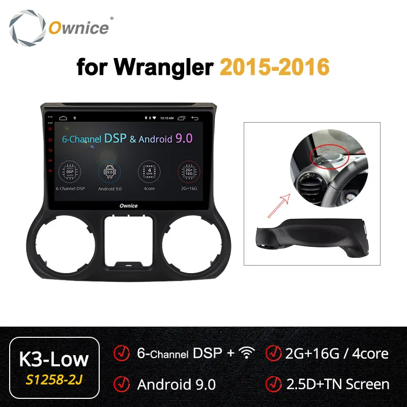 Ownice k3 k5 k6 Android 9,0 8 Core 4G+ 64G автомобильный проигрыватель с радио и GPS для Jeep Wrangler 2011 2012 2013 DSP 4G ADAS - Цвет: S1258-2 K3 LOW