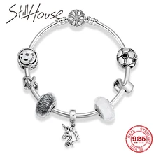 Аутентичный 925 пробы серебряный браслет со снежинками Круглые Подвески Бусы цепочка из змеиных костей Браслеты Женские аксессуары ювелирные изделия