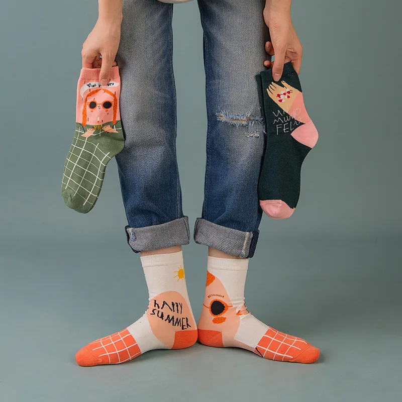 Хлопковые носки унисекс в стиле Харадзюку; сезон осень-зима; оригинальные носки для скейтборда с героями мультфильмов; милые носки без пятки с граффити