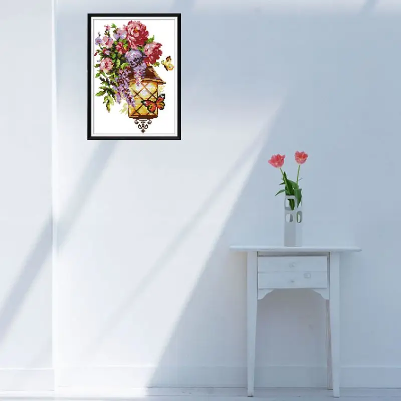 Цветок бабочка светильник DIY ручной работы Рукоделие Счетный 14CT Печатный Вышивка крестом комплект с вышивкой украшение дома