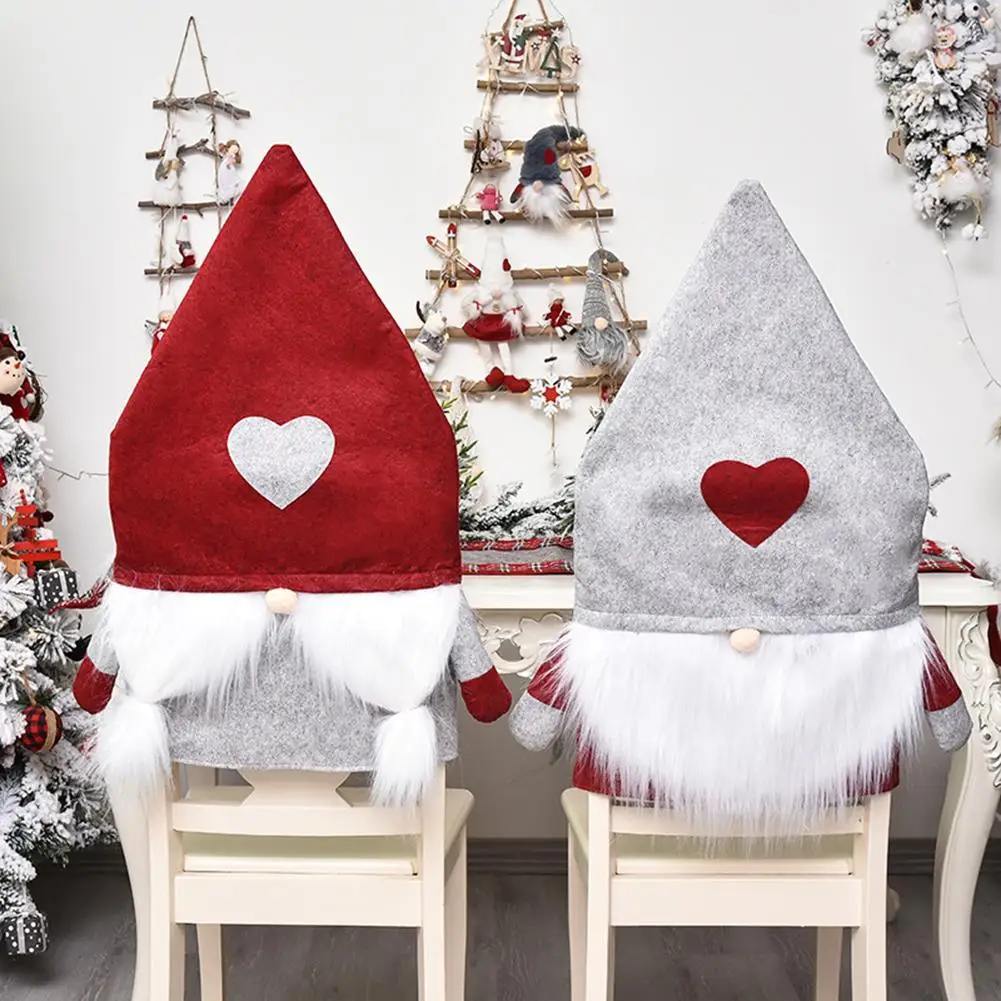 2020 Christmas Decorations Christmas Gnome Love Heart Santa Pointed Hat Chair Cover Home Party Dining Decor