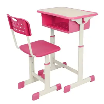 

Adjustable Student Desk Chair Set Primary School Kid Pink Desk Children Study Writing Homework Table With Drawer 60x40x63cm