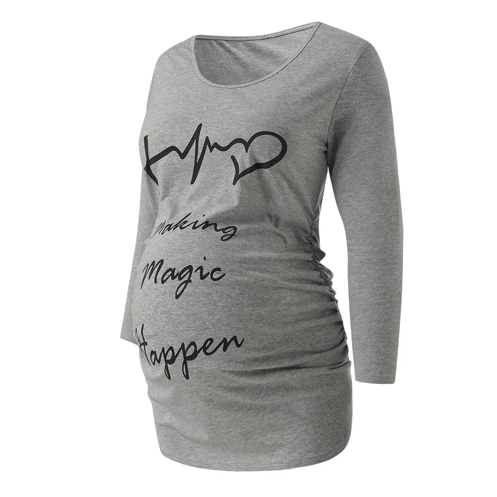 SAGACE Футболка для беременных с длинными рукавами и принтом; блузка для беременных; повседневная одежда с круглым вырезом; пуловер; Одежда для беременных; футболка