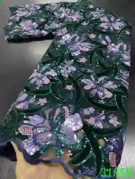 

Nigerian Sequins Lace Fabrics Emerald Green Mesh Lace African Fabric Lace with Sequins for Women Wedding Party Dress AMY3185B