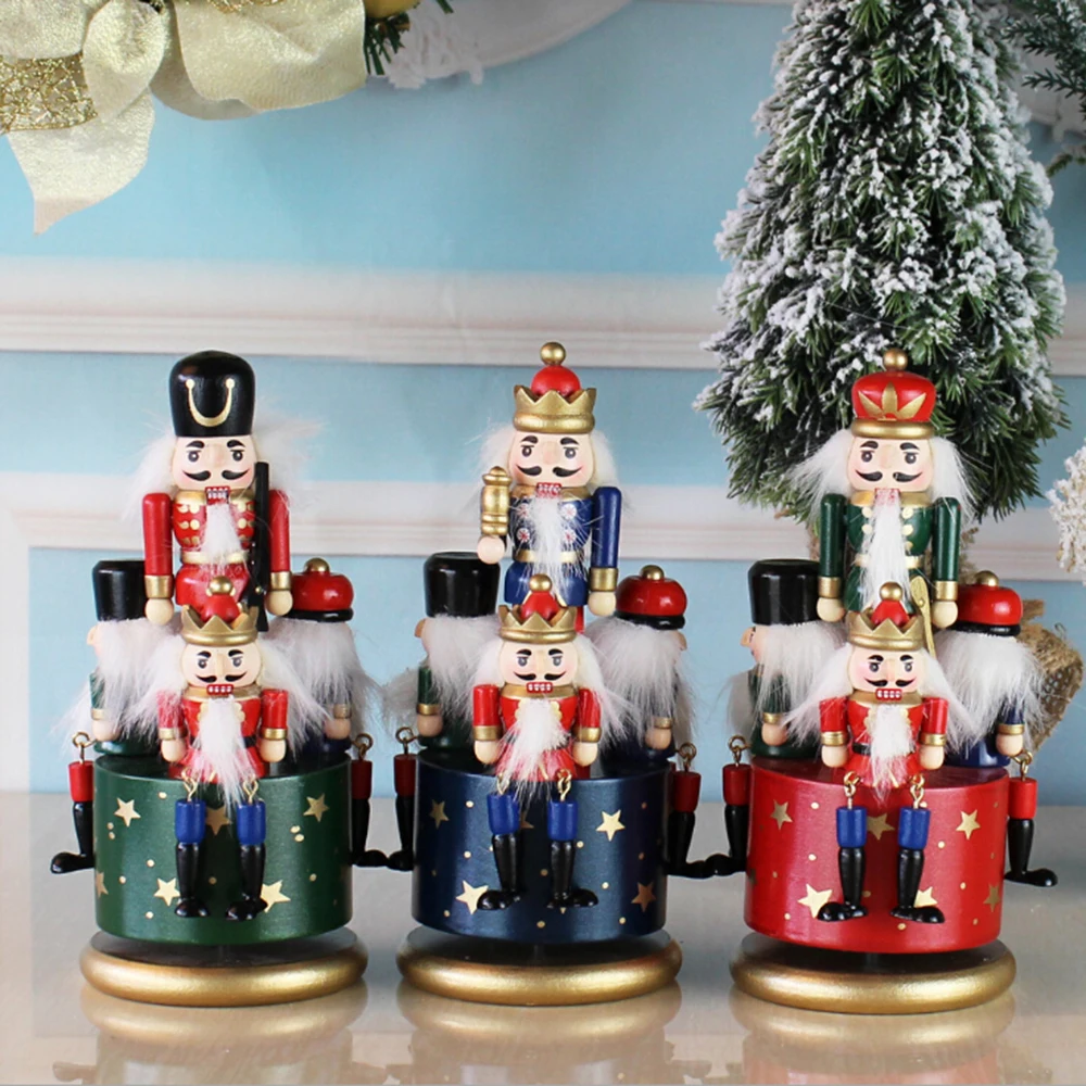 Wooden Nutcracker Doll Puppet Figurines Soldier Toy Music Box Christmas