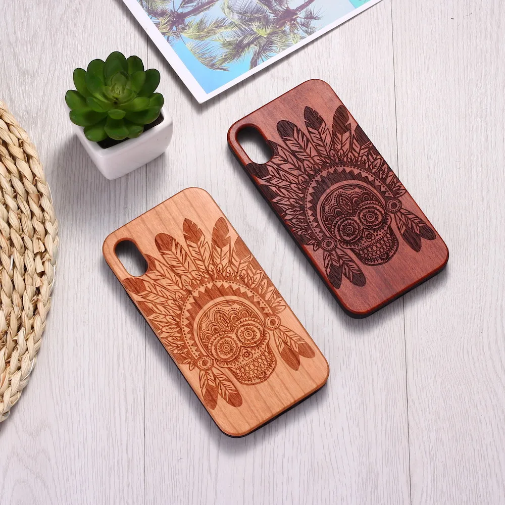 Skull Tribal Indians Dreamcatch Engraved Wood Phone Case Funda For iPhone12 6 6S 6Plus 7 7Plus 8 8Plus XR X XS Max 11 Pro | Мобильные